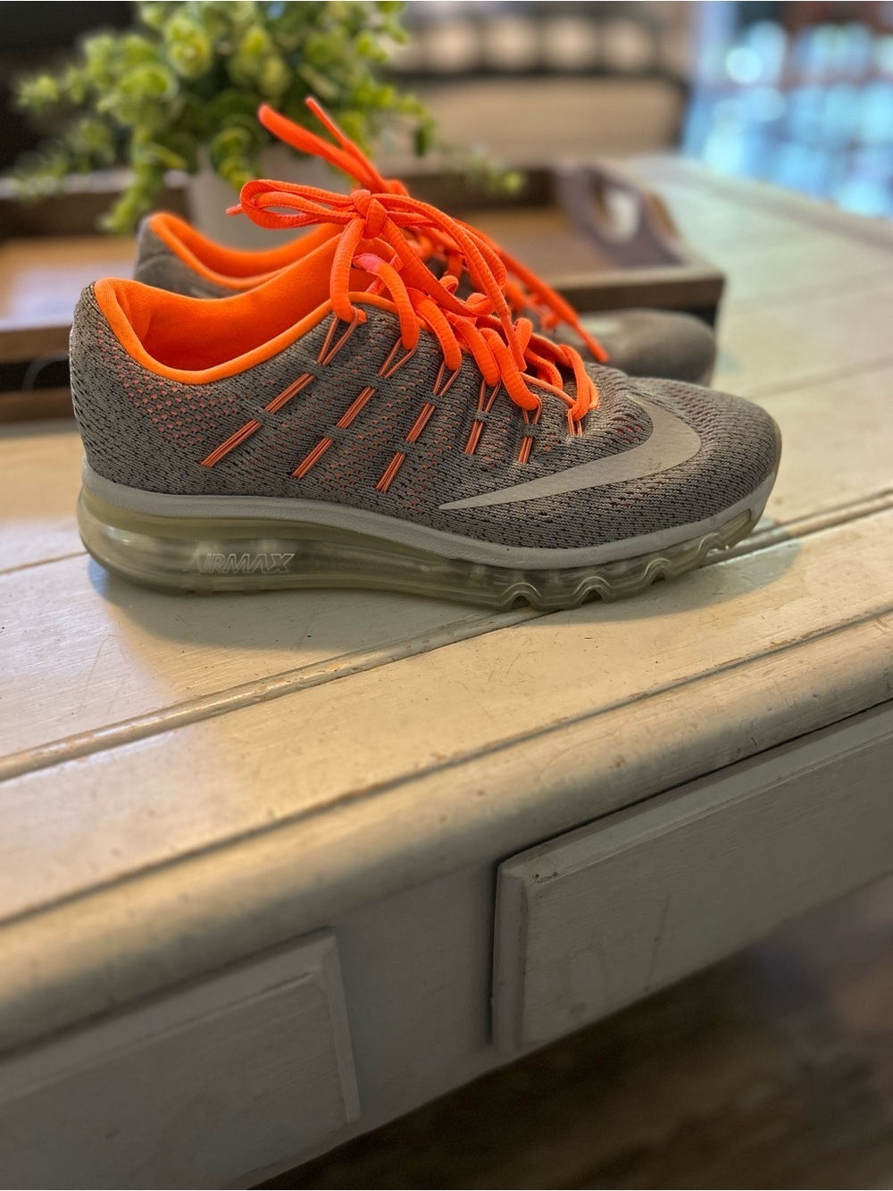 Nike Air Max Gray & Neon Orange Sneakers youth Size 6